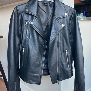 DSTLD cropped black leather jacket